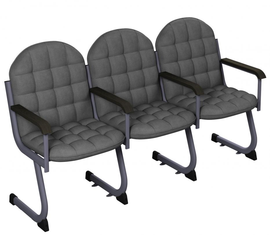 Крісло для актового залу м'яке 3-місне відкидне на плоскоовальній трубі (тканина), АНШАР ГРУП (59612), 1810х646х995 мм